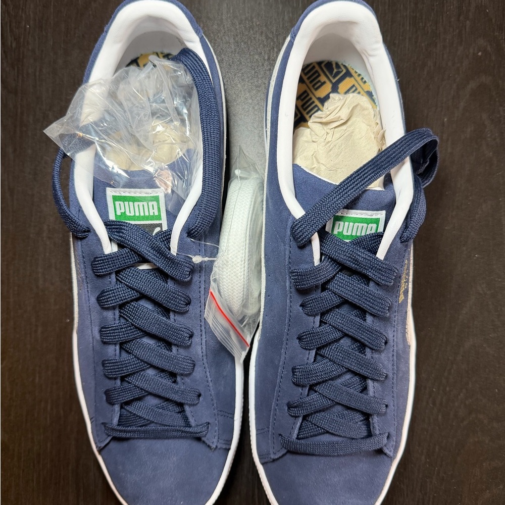 Puma Suede Navy and White Sneakers - Picture 2 of 5